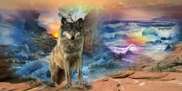Arts numériques intitulée "407  Le loup" par Christine, Œuvre d'art originale, Peinture numérique