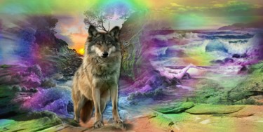 Arts numériques intitulée "408  Le loup" par Christine, Œuvre d'art originale, Peinture numérique