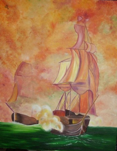 Peinture intitulée "combat naval" par Feenix, Œuvre d'art originale