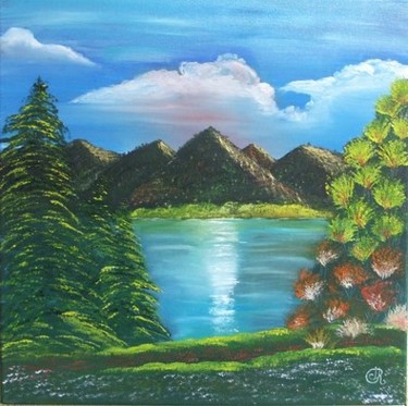 Peinture intitulée "la montagne au prin…" par Feenix, Œuvre d'art originale