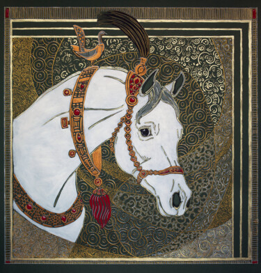 Ζωγραφική με τίτλο "White  Persian horse" από Fefa Koroleva, Αυθεντικά έργα τέχνης, Άλλος