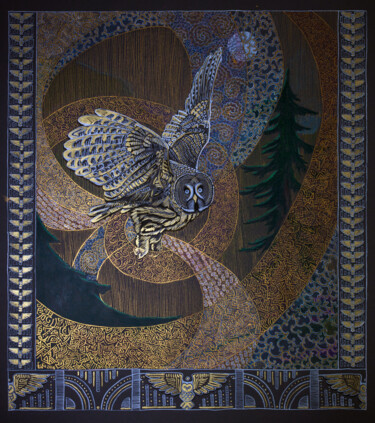 Painting titled "Owls fairy tale: gr…" by Fefa Koroleva, Original Artwork, Other