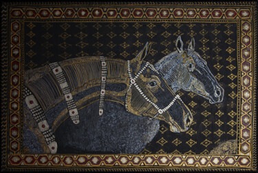 Painting titled "Turkmen horses" by Fefa Koroleva, Original Artwork, Other