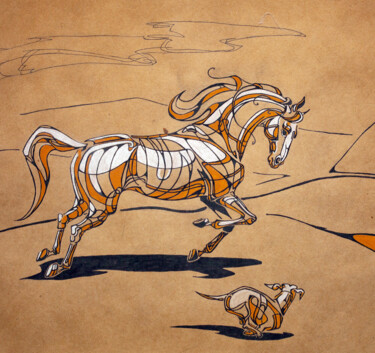 Dessin intitulée ""A game with dog"" par Fefa Koroleva, Œuvre d'art originale, Acrylique