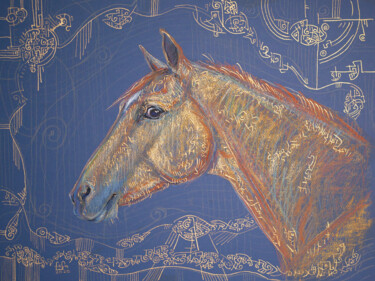Картина под названием ""Yellow mare"" - Fefa Koroleva, Подлинное произведение искусства, Пастель