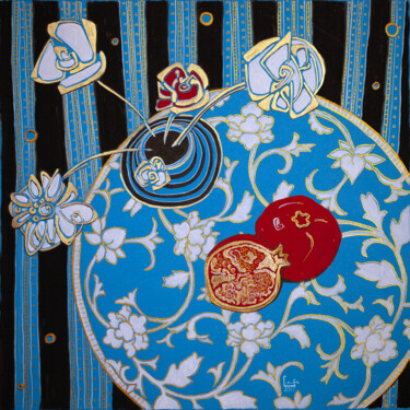 Dessin intitulée ""Flowers and pomegr…" par Fefa Koroleva, Œuvre d'art originale, Acrylique