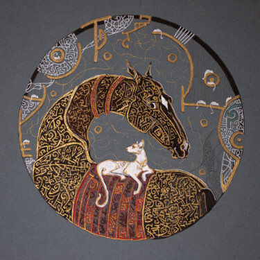 Σχέδιο με τίτλο ""Akhal Teke horse a…" από Fefa Koroleva, Αυθεντικά έργα τέχνης, Ακρυλικό
