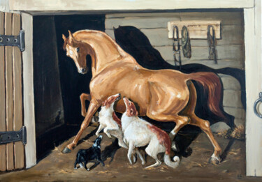 Pittura intitolato "In the stable" da Fefa Koroleva, Opera d'arte originale, Olio