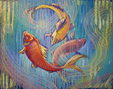 Картина под названием "«Rainbow Pisces»" - Fefa Koroleva, Подлинное произведение искусства, Пастель
