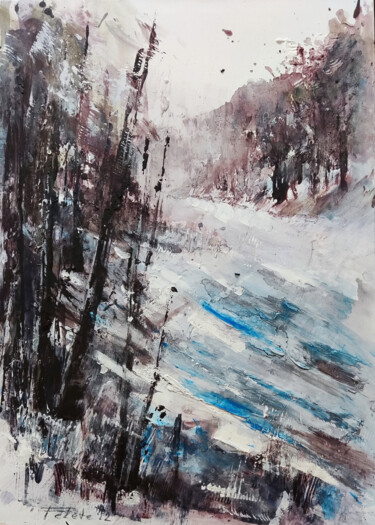 Painting titled "Frozen meadow" by Jan Fekete, Original Artwork, Acrylic