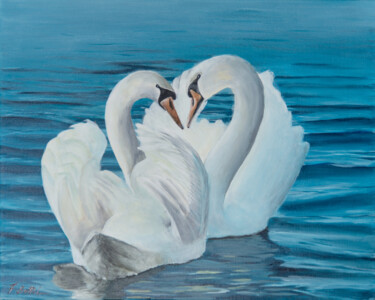 Painting titled "Swans" by Felice Mauro Battiston, Original Artwork, Acrylic