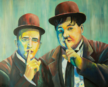 Painting titled "Laurel and Hardy" by Felice Mauro Battiston, Original Artwork, Acrylic Mounted on Wood Stretcher frame