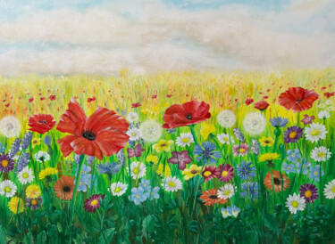 Painting titled "Flower Meadow" by Felice Mauro Battiston, Original Artwork, Acrylic