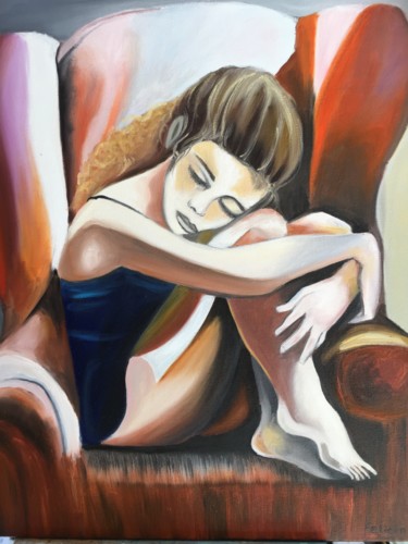 Painting titled "PENSÉE PROFONDE" by Felicia Butel, Original Artwork, Oil Mounted on Wood Stretcher frame