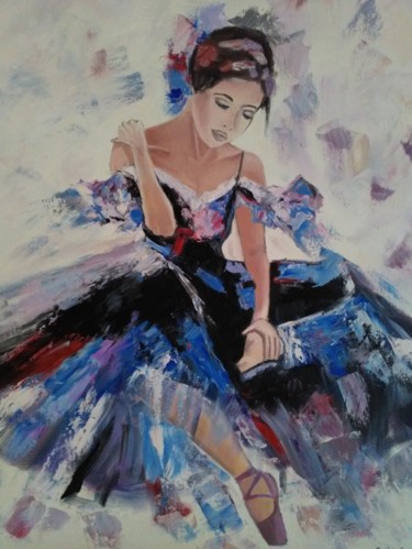 Painting titled "PENSEUSE AUX CHAUSS…" by Felicia Butel, Original Artwork, Oil Mounted on Wood Stretcher frame