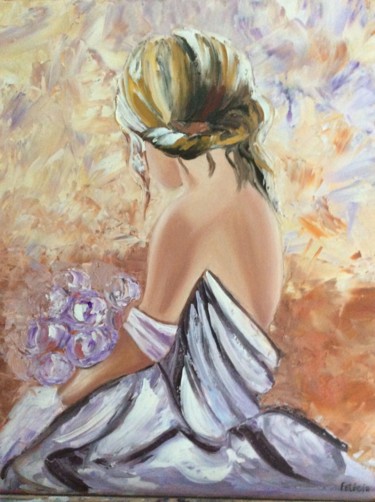 Painting titled "JEUNE FEMME AU DOS…" by Felicia Butel, Original Artwork, Oil Mounted on Wood Stretcher frame