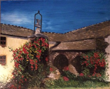 Painting titled "MONASTERE" by Felicia Butel, Original Artwork, Oil Mounted on Wood Stretcher frame