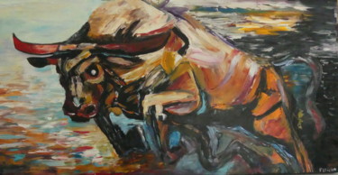 Peinture intitulée "Taureau couleurs mu…" par Felicia Butel, Œuvre d'art originale, Huile Monté sur Châssis en bois