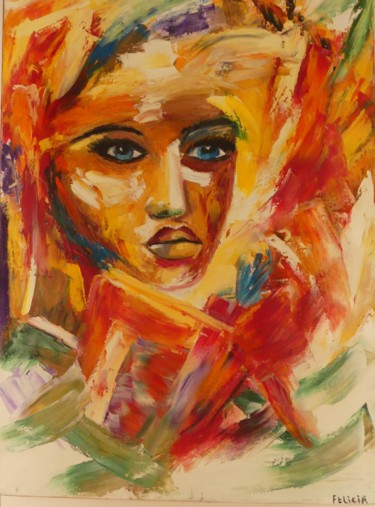 Malerei mit dem Titel "Regard de femme" von Felicia Butel, Original-Kunstwerk, Öl