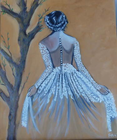Peinture intitulée "Robe en dentelle" par Felicia Butel, Œuvre d'art originale, Huile
