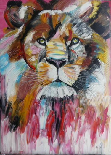Painting titled "Lion multiples coul…" by Felicia Butel, Original Artwork, Oil
