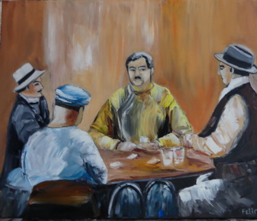Painting titled "Partie de cartes" by Felicia Butel, Original Artwork, Oil