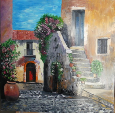 Peinture intitulée "Maison de village f…" par Felicia Butel, Œuvre d'art originale, Huile