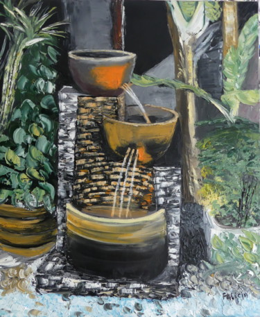 Painting titled "Fontaines de jardin" by Felicia Butel, Original Artwork, Oil