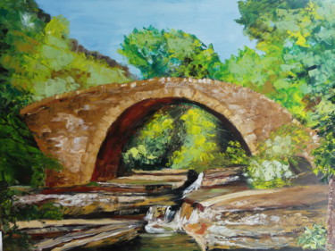 Painting titled "Ardèche  pont." by Felicia Butel, Original Artwork, Oil
