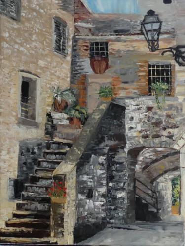 Painting titled "Maison Toscane" by Felicia Butel, Original Artwork, Oil