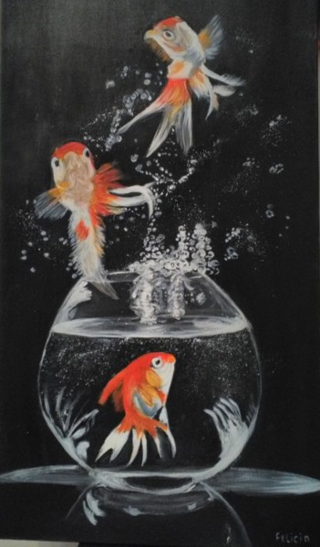 Painting titled "Poissons ( prenons…" by Felicia Butel, Original Artwork, Oil