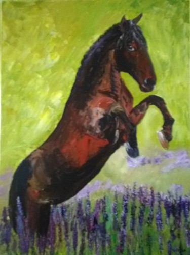 Painting titled "Cheval qui se cabre." by Felicia Butel, Original Artwork, Acrylic