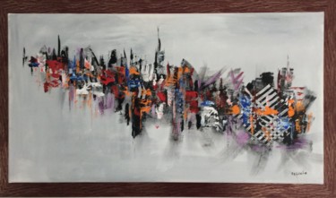 Painting titled "American city" by Felicia Butel, Original Artwork, Acrylic Mounted on Wood Stretcher frame
