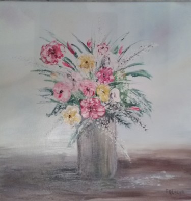 Painting titled "Bouquet de fleurs" by Felicia Butel, Original Artwork, Oil