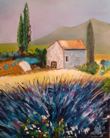 Painting titled "Cabanon provençal" by Felicia Butel, Original Artwork, Oil