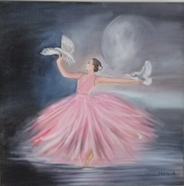 Peinture intitulée "Danseuse aux colomb…" par Felicia Butel, Œuvre d'art originale, Huile