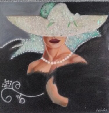 Painting titled "Dame au  collier" by Felicia Butel, Original Artwork, Oil