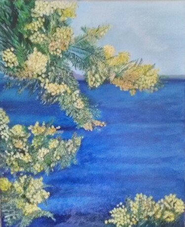 Painting titled "mimosas" by Felicia Butel, Original Artwork, Oil
