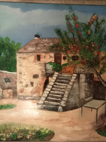 Painting titled "Vieille grange" by Felicia Butel, Original Artwork, Oil