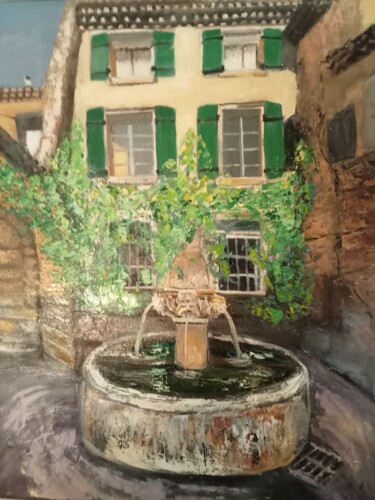 Painting titled "La fontaine" by Felicia Butel, Original Artwork, Oil