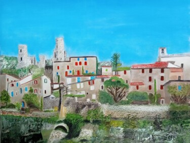 Malerei mit dem Titel "village de Bergemon…" von Felicia Butel, Original-Kunstwerk, Öl