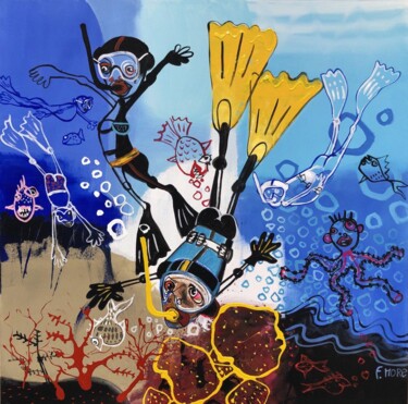 Картина под названием "The Underwater world" - Feliciana More, Подлинное произведение искусства, Масло Установлен на Деревян…