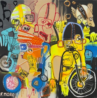 Schilderij getiteld "Motorcycle Rally" door Feliciana More, Origineel Kunstwerk, Olie