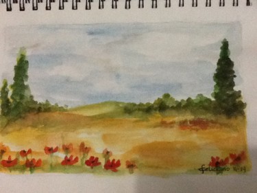 Painting titled "Fields of gold 2" by Cynthia Feliciano, Original Artwork, Watercolor