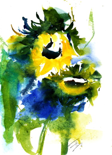 Картина под названием "sonnenblumen.jpg" - Felicitas Clas, Подлинное произведение искусства, Акварель