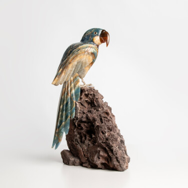 Sculpture titled "Loro azul" by Felipe Cesar D'Oliveira, Original Artwork, Stone