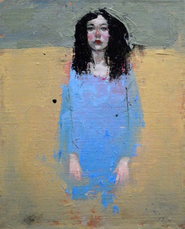 Painting titled "Brunette In Blue" by Felipe Echevarria, Original Artwork, Oil