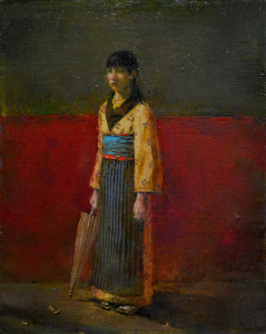 Painting titled "Working Girl" by Felipe Echevarria, Original Artwork, Oil