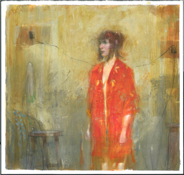 Painting titled "Orange Robe" by Felipe Echevarria, Original Artwork, Watercolor