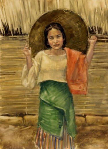 Painting titled "Filipino Girl" by Felipe Echevarria, Original Artwork, Watercolor